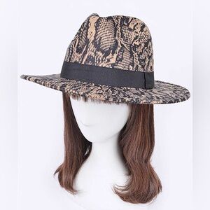 Wide Brim Snake Printed Felt Fedora Hat
